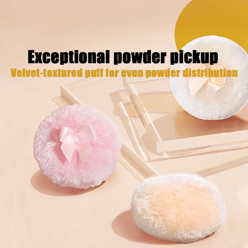 Luxury 4 Inch Glass Loose Powder Container with 2 Soft 3.5" Puffs|Non-Sealed Refillable Organizer Storage for Body Powder Makeup & Jewelry & Setting Applicator(Crown-Amber)