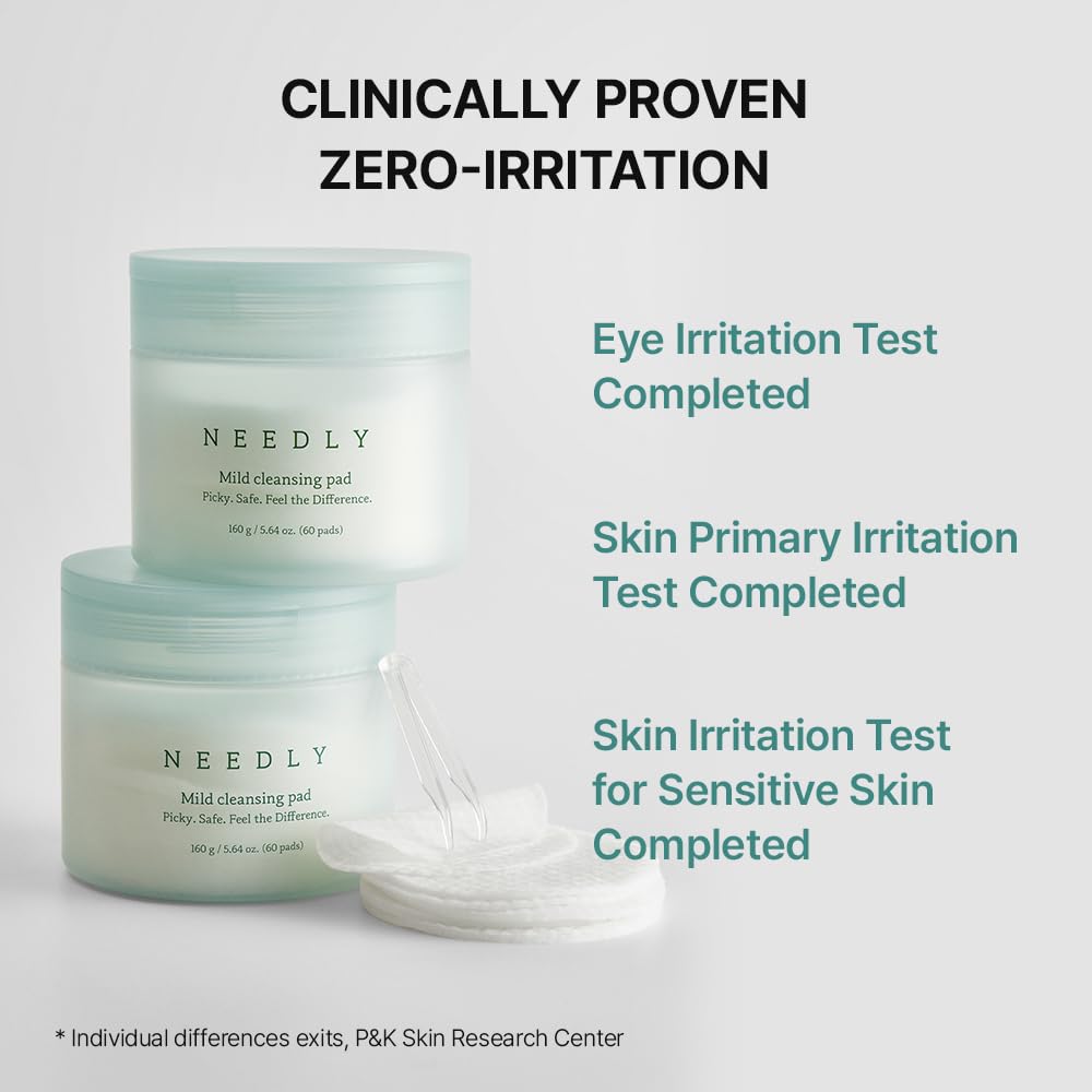 NEEDLY Mild Cleansing Pad, Makeup Remover for Sensitive Skin, Triple Deep Cleansing, Barrier Care with Only Two Surfactants & Panthenol, Extra-Large Soft Vegan Pad, Korean Skincare