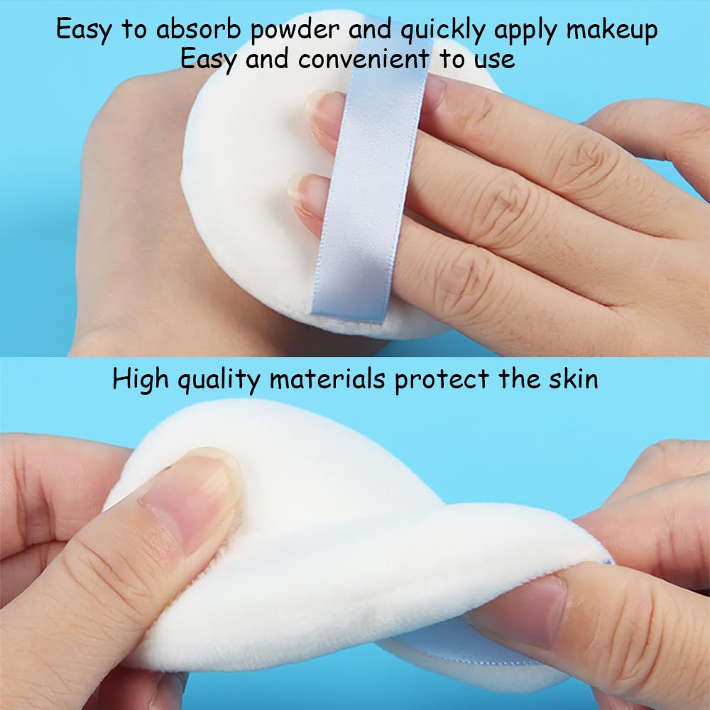 Ultra Soft Powder Puff and Container 3.3" High Density Velvet Dusting Washable Reusable Powder Puff,Body Powder Puff and Glass Jar Holder Loose Powder Box with Puff for Face Makeup(Gray)