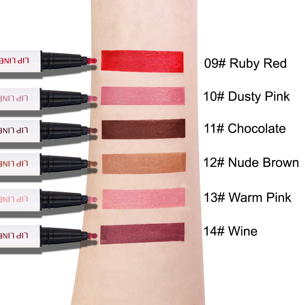 3Pcs Longwear Liquid Lip Liner Stain Marker Pen Set Long Lasting Waterproof, Pink Red Maroon Mauve Purple Matte 24 Hour Lip Liner and Lipstick Combo, Color Stay Lipliner All Day, Lip Stain peel off