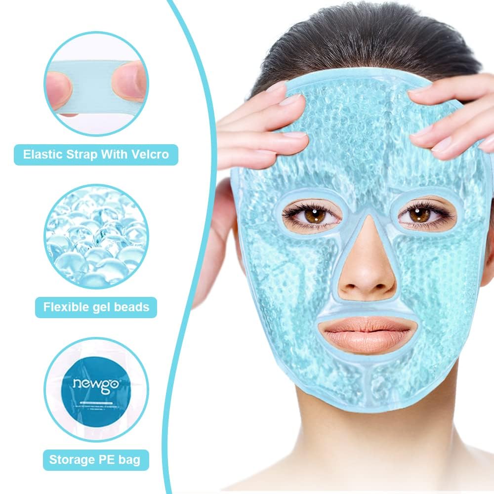 NEWGO Gel Face Mask Cold Pack Cooling Gel Face Mask, Hot Cold Therapy Cold Face Mask for Puffy Eyes, Migraines Relief, Skin Care, Puffiness, Acne - Blue
