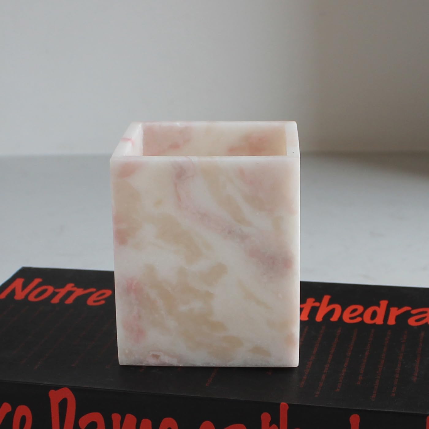 Natural Rose Marble Toothbrush Holders for Bathroom, Marble Makeup Brush Holder Countertop Organizer