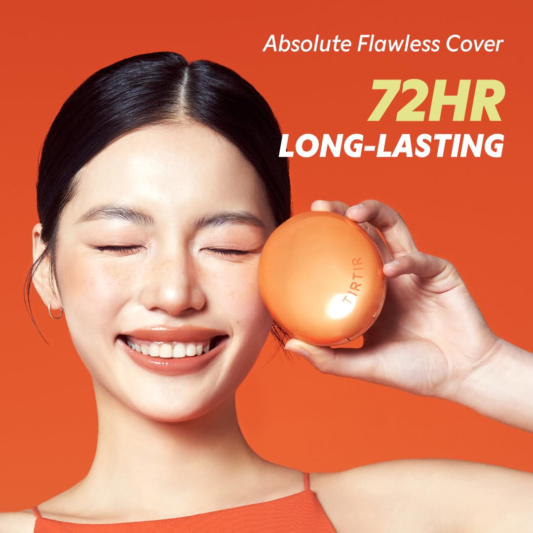 TIRTIR Mask Fit Ai Filter Cushion Foundation | AI-Like Semi-Matte Finish - Up to 72-Hour Medium to Full Coverage Korean BB Cushion Make up Beauty, #21N Ivory, 0.63 Fl Oz