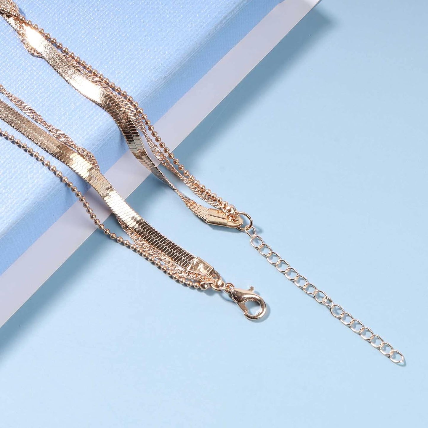 Punk Layered Chain Necklace Gold Flat Snake Chain Necklace Choker Vintage Herringbone Necklace Stacking Chunky Necklace Chain Jewelry for Women and Girls Gift