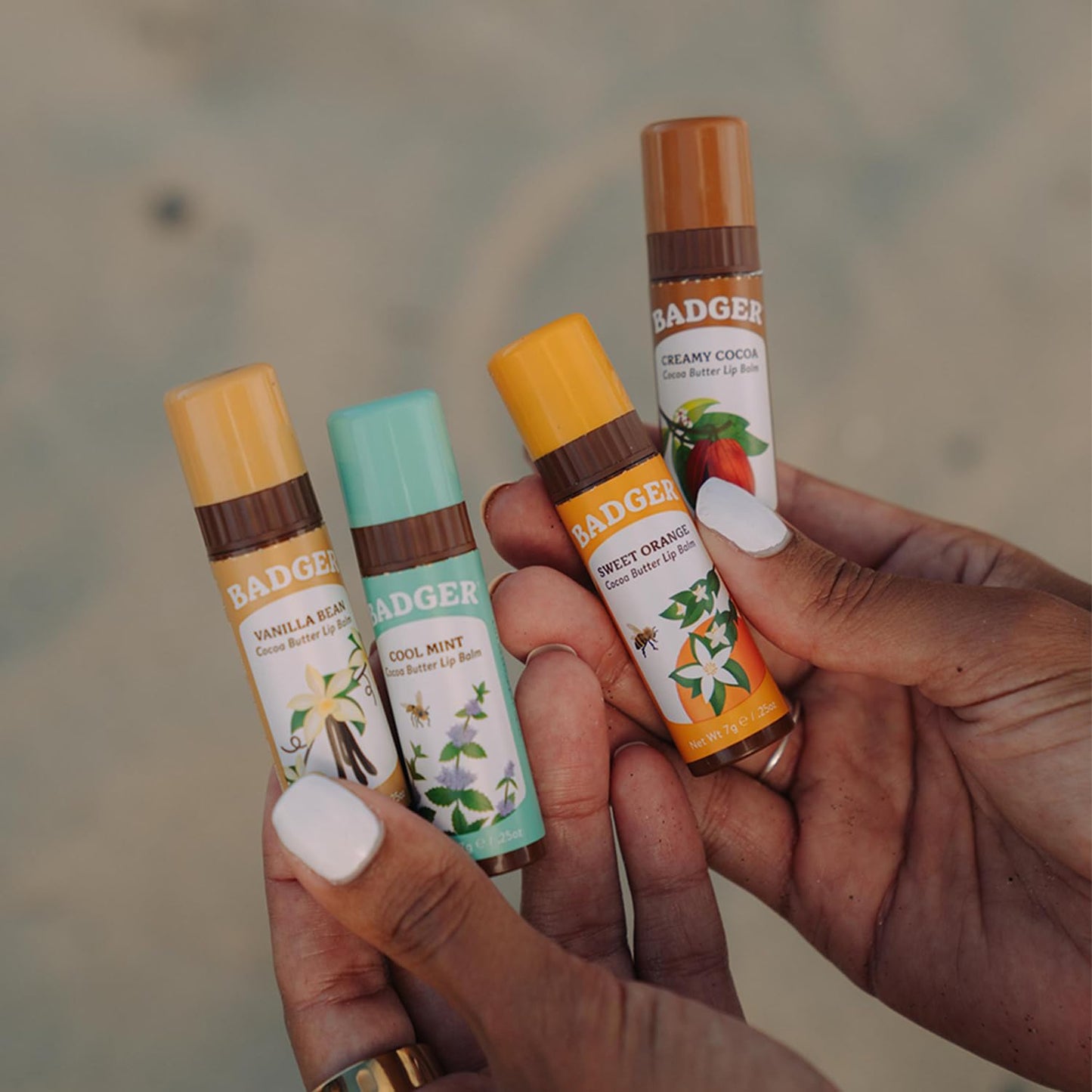 Badger Cool Mint Cocoa Butter Lip Balm, Long Lasting Hydrating Lip Care, 100% Organic Lip Balm, Large Size Stick, 4-pack