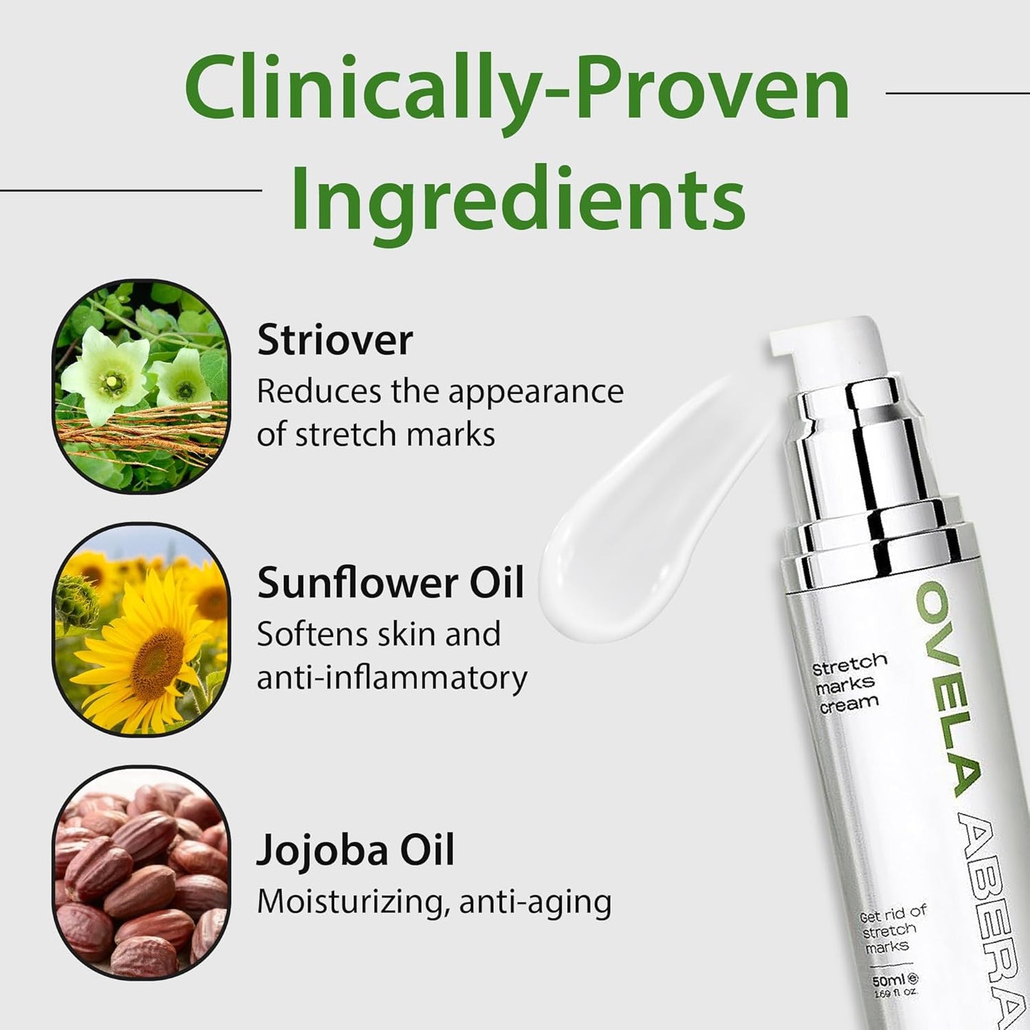 Abera Ovela Maternity Stretch Mark Cream for Pregnancy and Weight Fluctuations, Stretch Mark Treatment Pregnancy Must Haves, Deep Stretch Mark Removal, All Skin Types, 1.69 fl oz