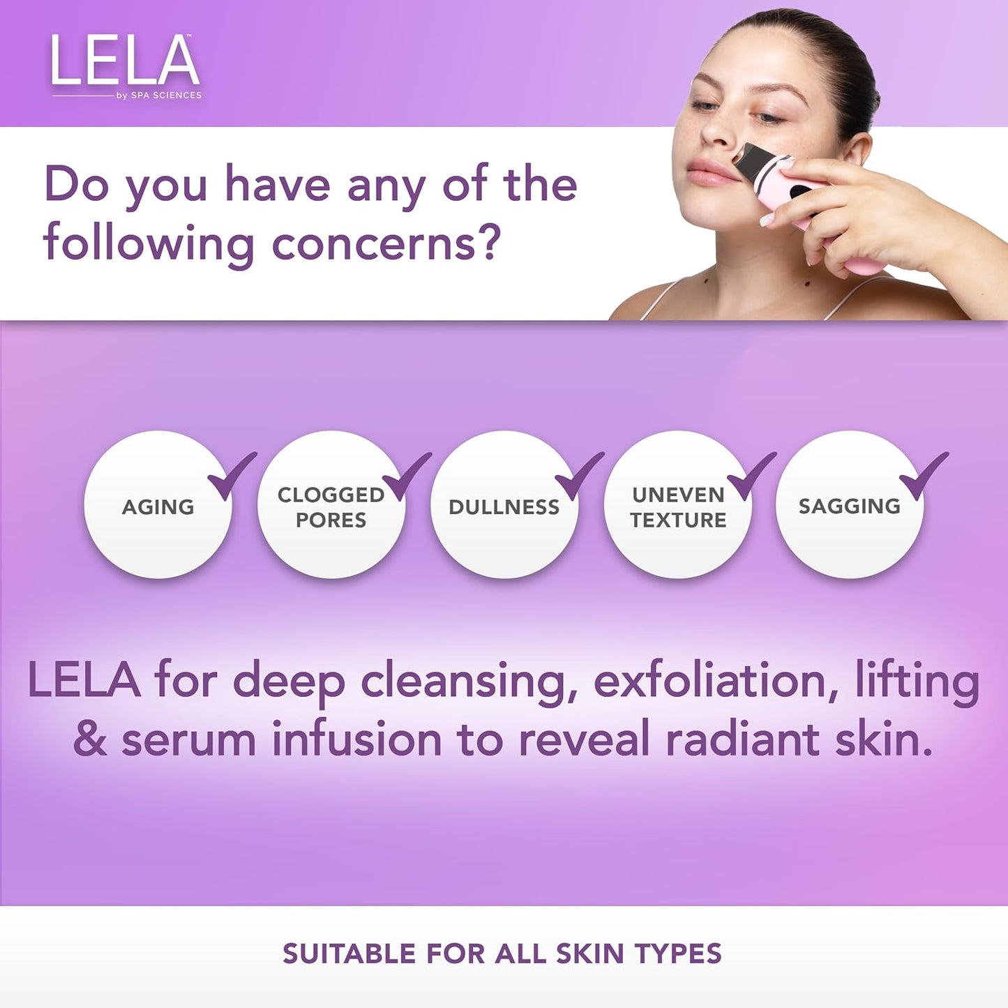 Spa Sciences - LELA - 4-in-1 Facial Spatula for Deep Cleansing, Pore Extraction, Serum Infusion, Anti-Aging and Contouring