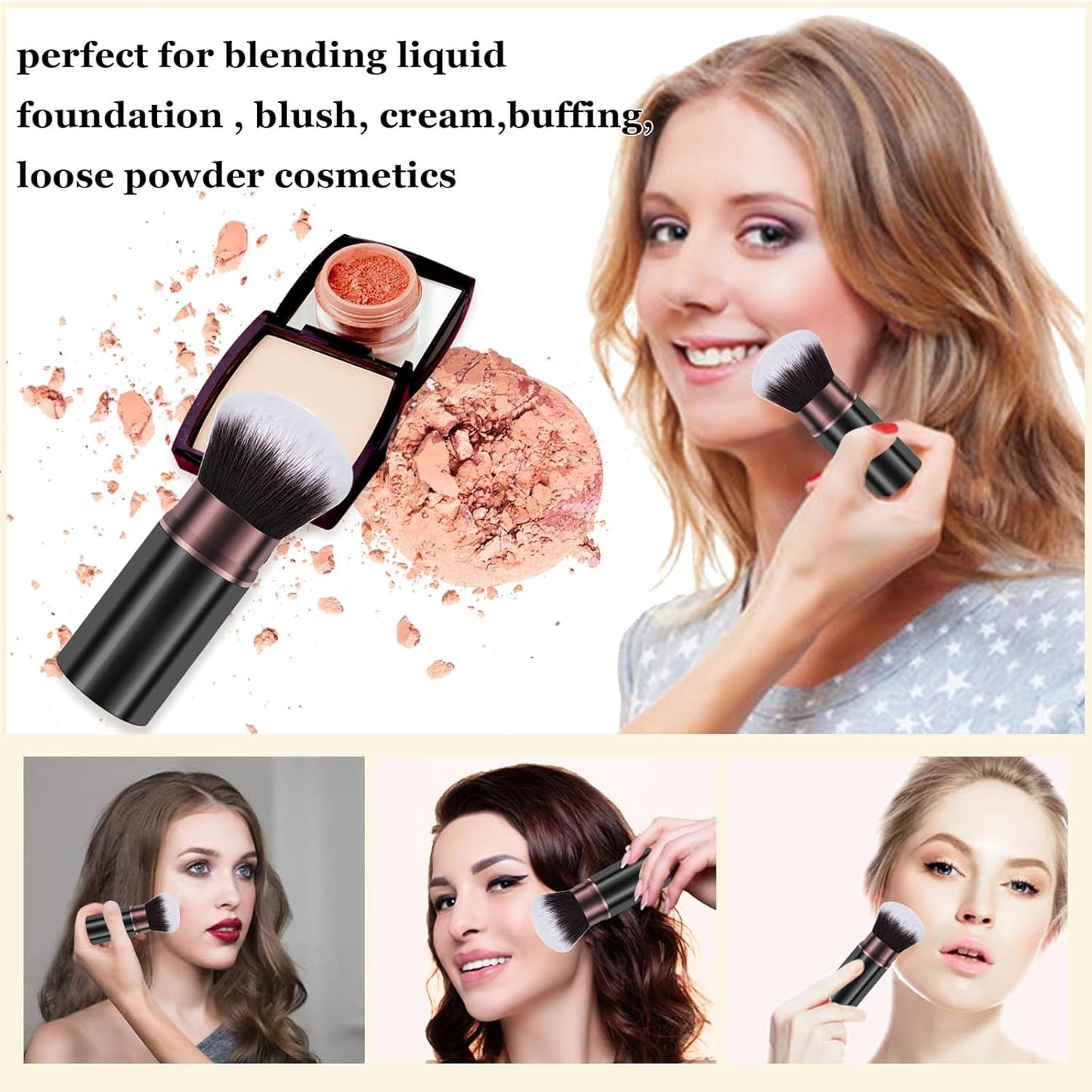 Retractable Makeup Brush,Travel Powder Kabuki Makeup Brush Face Blush Brushes for Blending Liquid, Foundation, Blush, Bronzer, Buffing, Sunscreen,Flawless Cosmetics