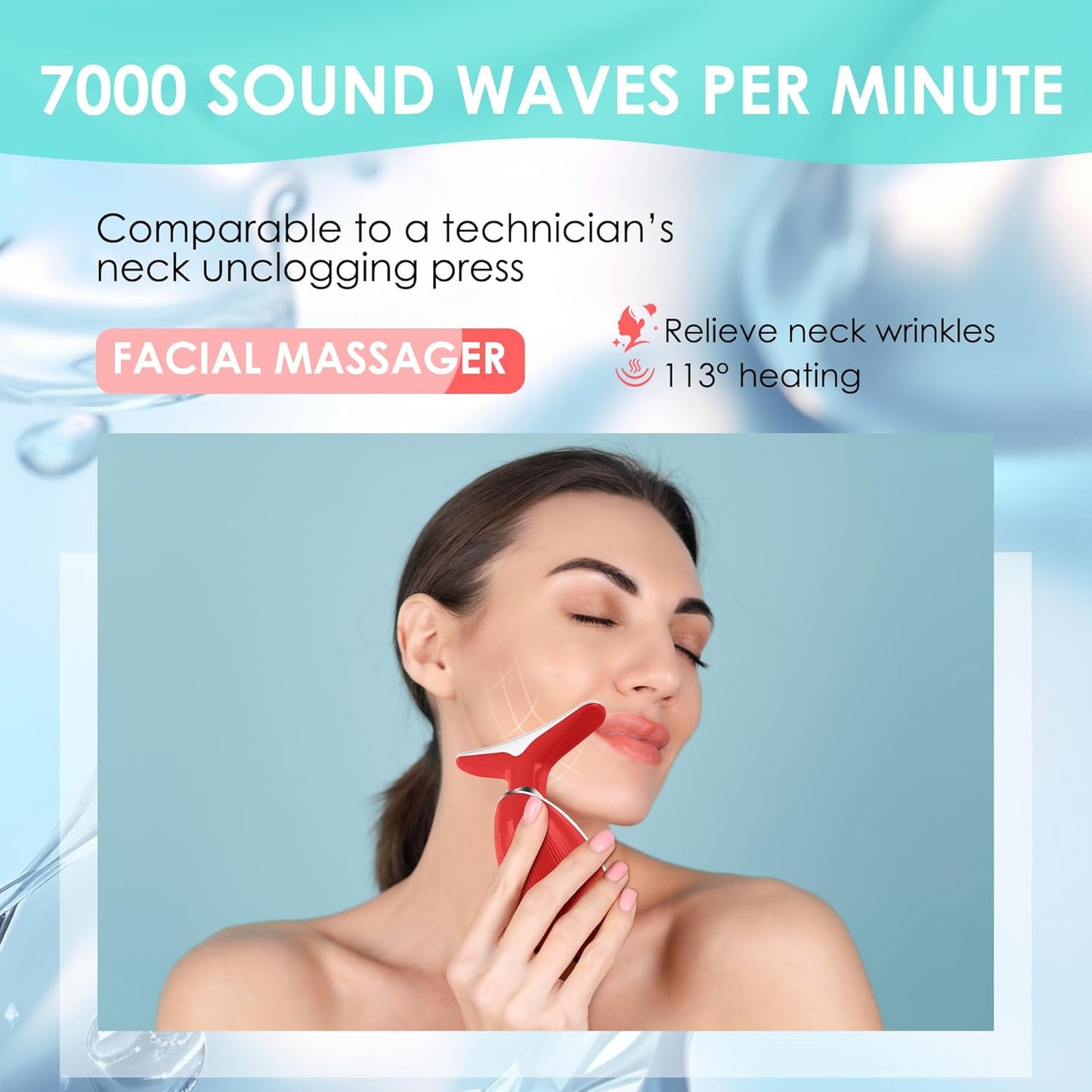 Facial Massager Red-Light-Therapy-for-Face and Neck, Face đť–˛ culpting Wand with 7 Color (Bright Red)