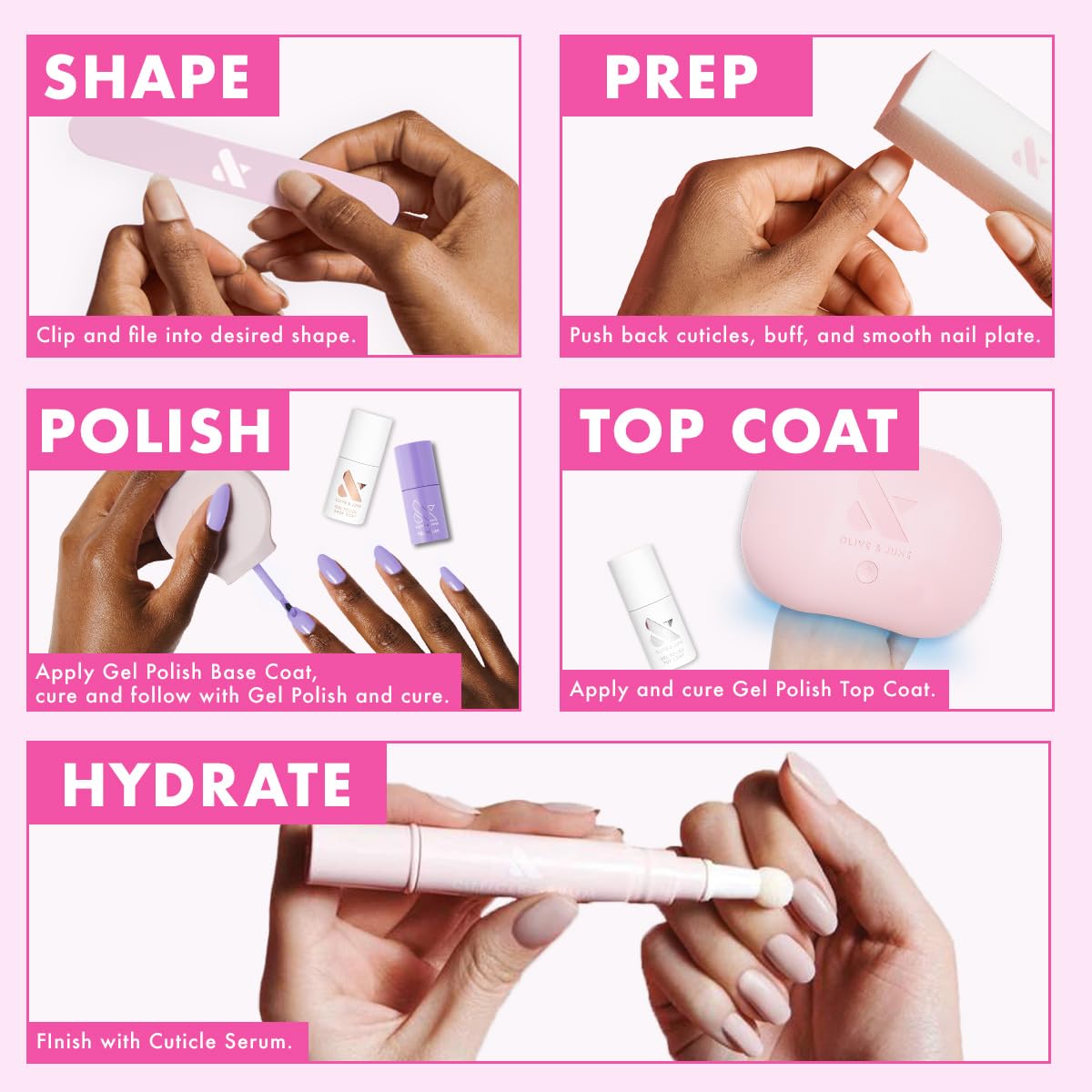 Olive & June Gel Polish | UV LED Nail Lamp Needed | Long Lasting Formula | Up to 21 Days of Wear | Damage-Free Removal | Salon-Quality Manicure, Pedicure at Home | XOXO | Hot Pink