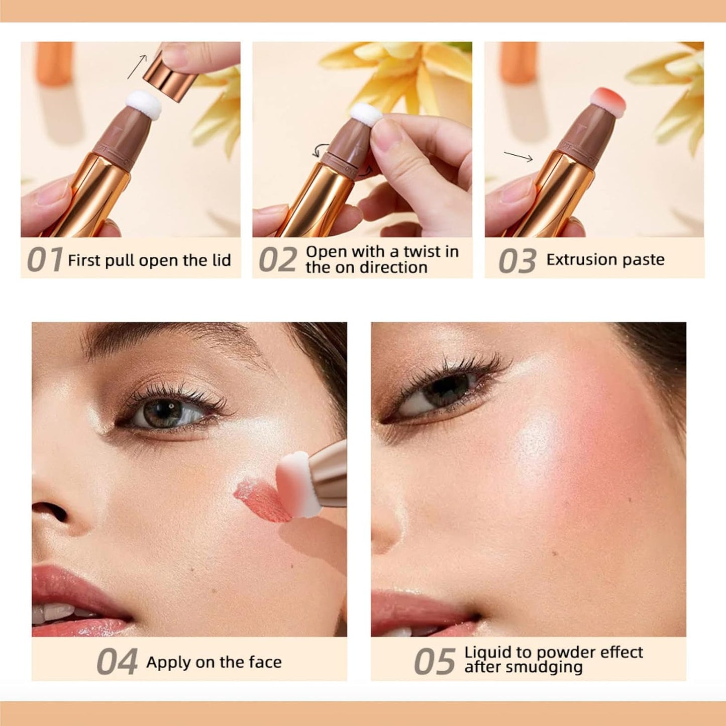 3 Pcs Liquid Contour Beauty Wand Set, Contour & Blush & Highlighter Stick with Cushion Applicator, Attached Easy to Blend, Long Lasting & Smooth Natural Matte Finish (01#03#04)