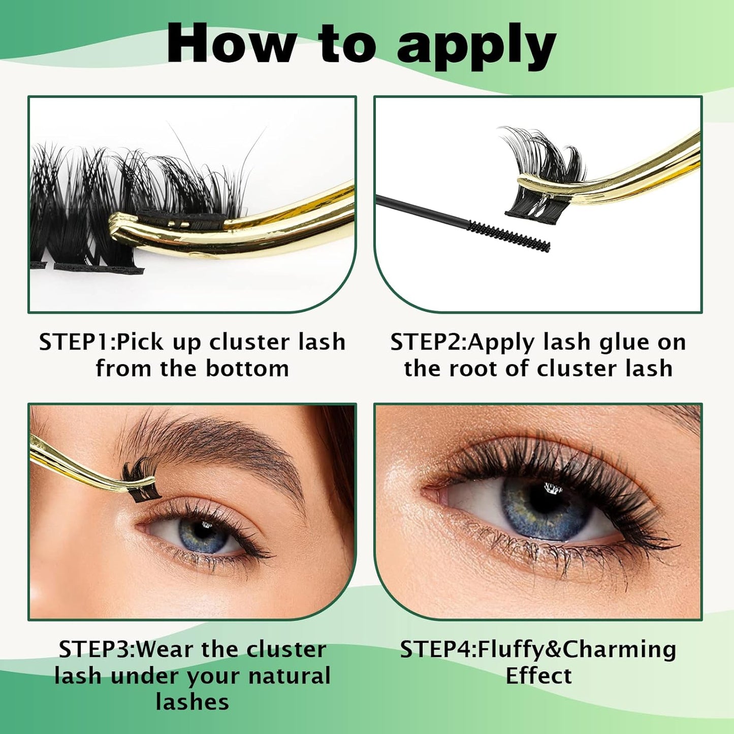 Lash Clusters 96pcs Individual Lashes D Curl 10mm Cluster Lashes KEYYOU Volume Wispy Lash Extension Soft&Comfortable Easy DIY at Home(Y10,D-10mm)