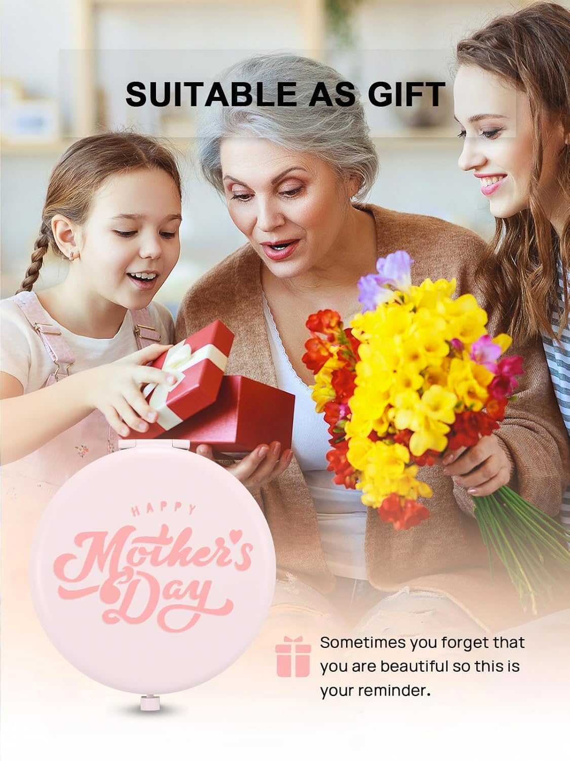 Compact Mirror for Purse, Double-Sided 1X/2X Magnifying Metal Pocket Makeup Mirrors(Round,Pink Marshmallow)