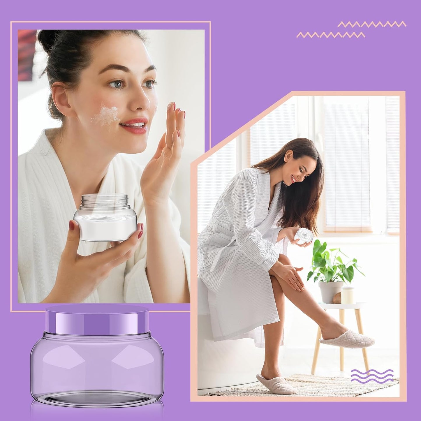 Tessco 24 Pack Plastic Jars with Lids Labels Empty Clear Plastic Jars Round Refillable Cosmetic Containers Body Butter Containers Bulk Sugar Scrub Bottle for Make Up(8 oz,Purple)