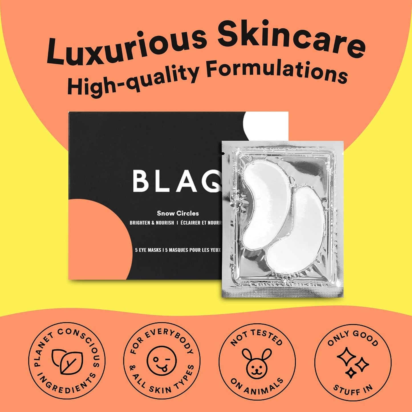 BLAQ Eye Mask, Eye Masks for Dark Circles and Puffiness, Under Eye Mask with Snow Mushroom, Green Tea Extract, Brown and Red Algae, Vegan and Cruelty-Free Under Eye Masks, Snow Circles, 5-Pack