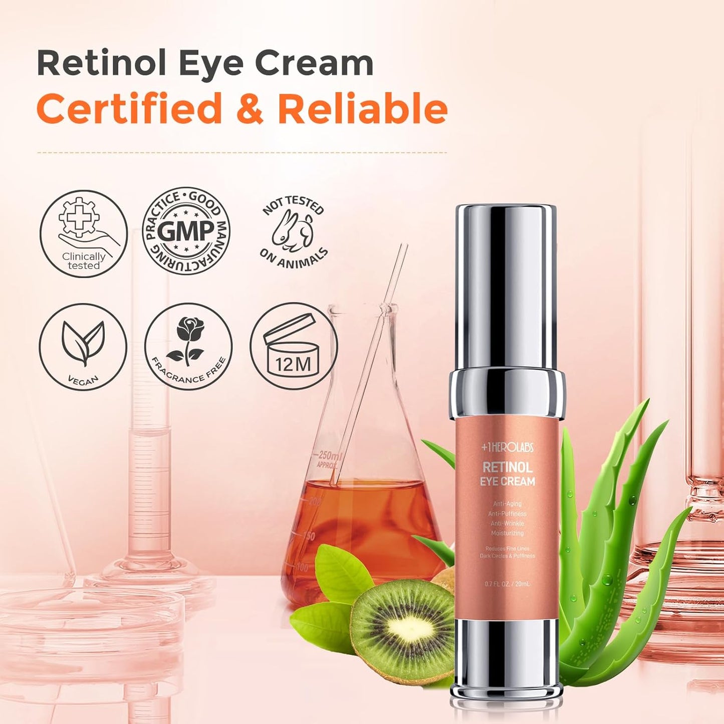 Retinol Eye Cream for Dark Circles and Puffiness, Anti Aging Under Eye Cream with Hyaluronic Acid, Retinol & Collagen to Fight Fine Lines, Wrinkles & Dark Spots