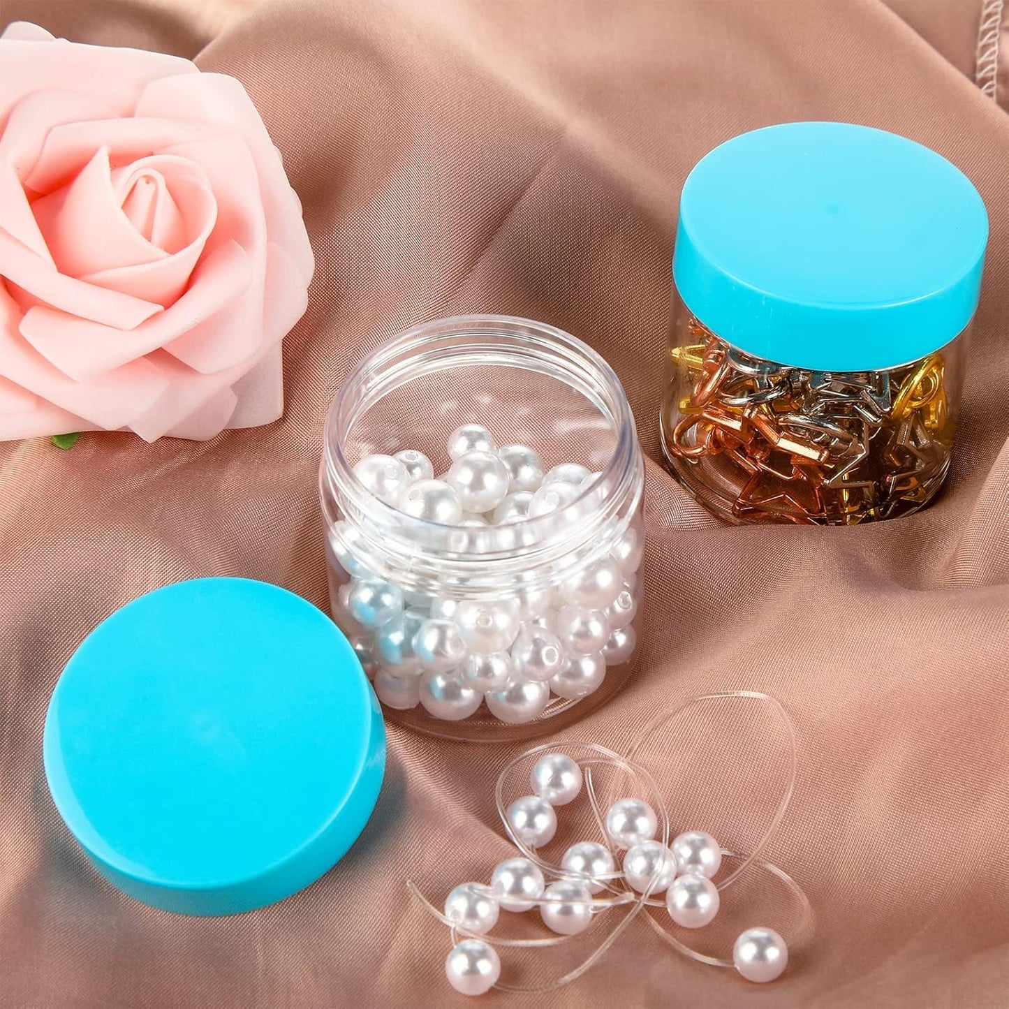 Patelai 4 Pieces Round Wide-mouth Leak Proof Plastic Container Jars with Lids for Travel Storage Makeup Beauty Products Face Creams Oils Salves Ointments DIY Making(2 Ounce,Blue)