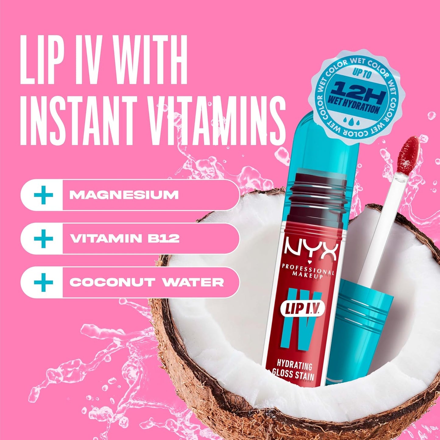NYX PROFESSIONAL MAKEUP Lip IV Hydrating Glossy Lip Stain with 12HR Hydration - Berry Thirsty (Red)