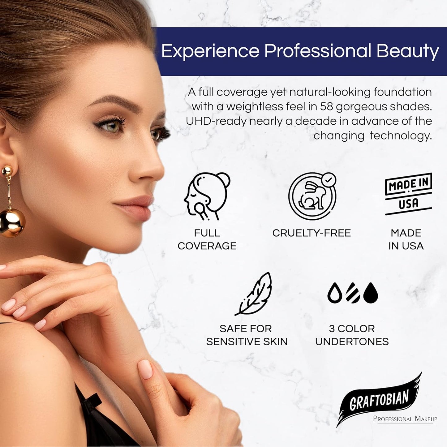 Graftobian HD Glamour Crème Foundation 1/2oz, Weightless Full Coverage Makeup, 65 Inclusive Shades, For All Skin Types, Natural or Full-Glam Looks, For Professionals and Beginners, Butterscotch