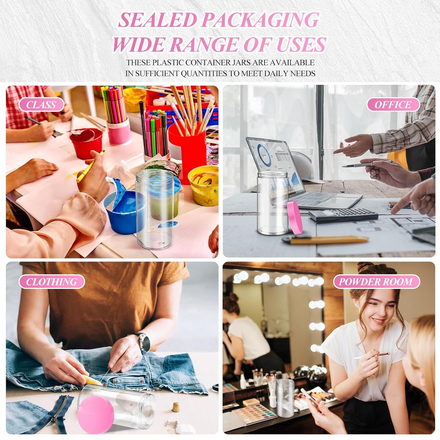 Patelai 4 Pieces Round Wide-mouth Leak Proof Plastic Container Jars with Lids for Travel Storage Makeup Beauty Products Face Creams Oils Salves Ointments DIY Making(32 Ounce,Pink)