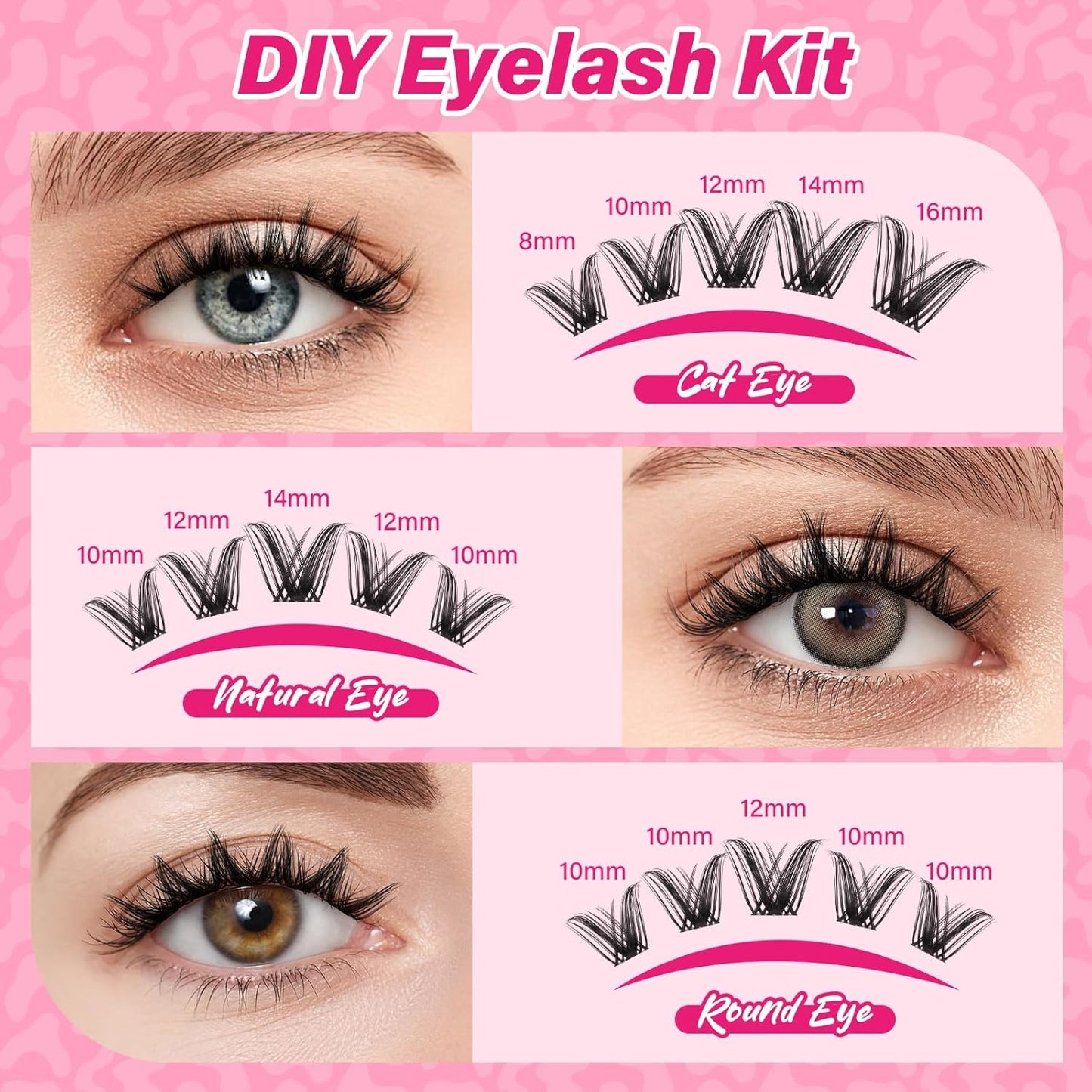 PRO LASHBEAUTY Manga Lash Clusters Kit with Lash Bond and Seal Eyelash Applictor Lash Remover DIY Lash Extension Kit for Beginner Waterproof Resuable Eyelash Extensions at Home (Sweety,8-16mix)