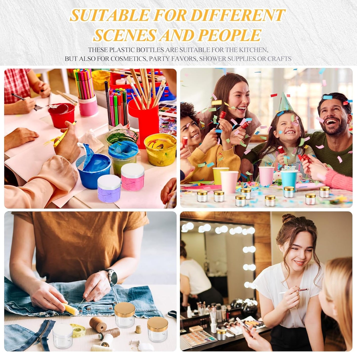 SATINIOR 36 Pieces 1 oz Plastic Jars with Lids Wide Mouth Airtight Reusable Container Acrylic Cosmetic Small Jars for Lotions Ointments Travel Toiletries Creams Make up Storage(Gold)