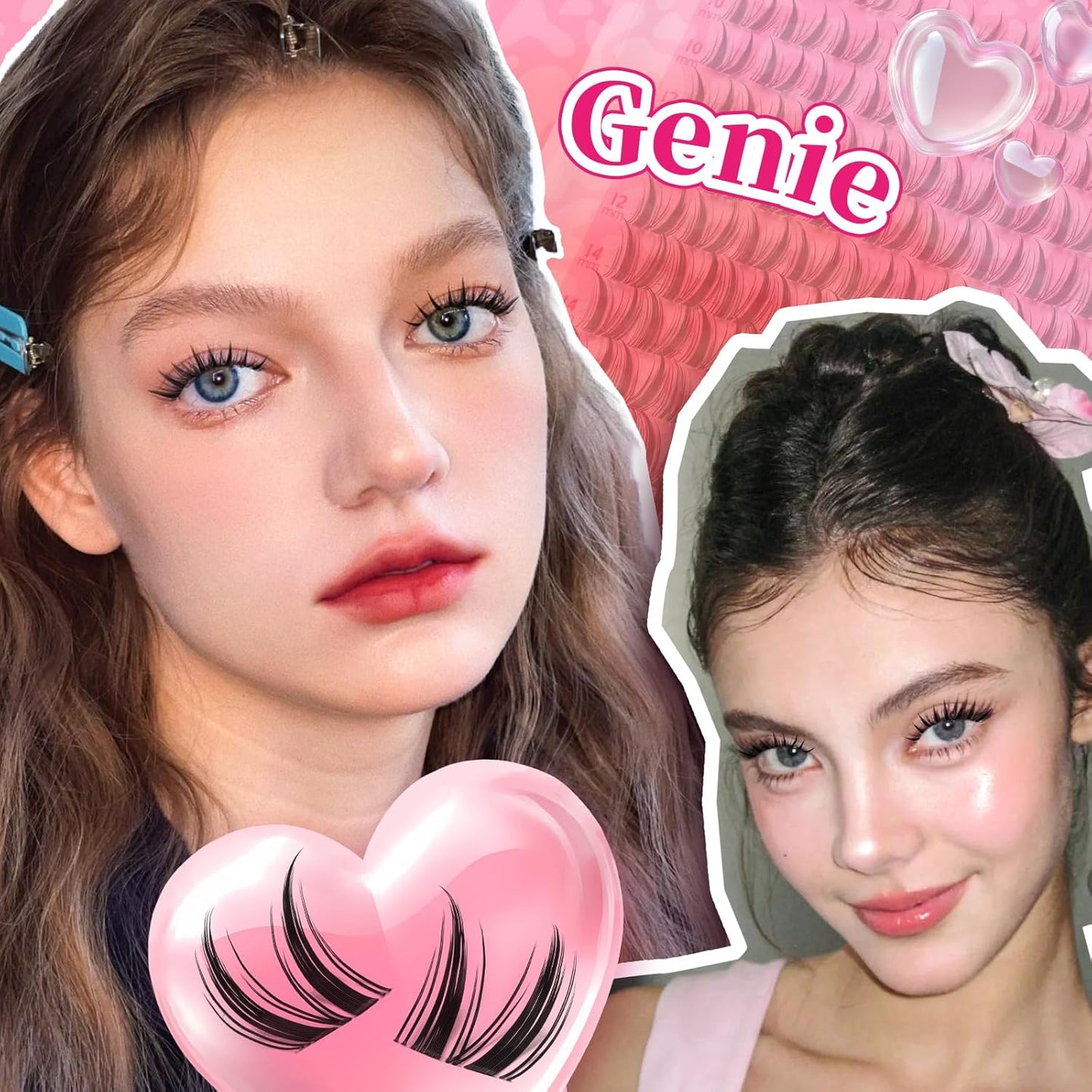 PROLASHBEAUTY Manga Lash Clusters Kit Wispy Eyelash Clusters DIY Lash Extension Kit Individual lashes Incisible Band Eyelash Extension Kit with Lash Glue, Tweezers Lash Brush (Genie,8-16mix)