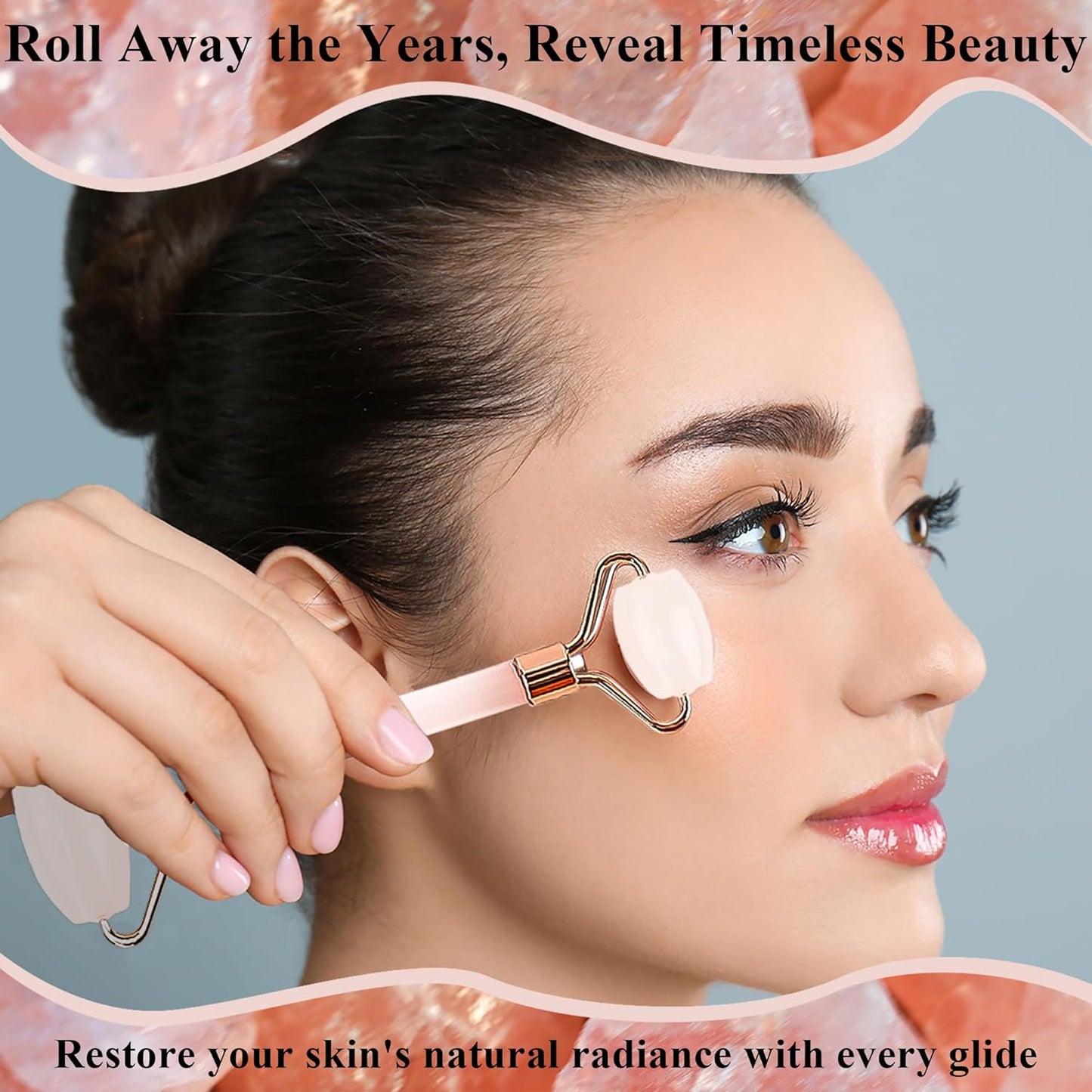 Natural Jade Roller for Face - Aging Wrinkles, Puffiness Facial Skin Massager Treatment Therapy - Premium Jade Stone, by Crystal Lemon (Rose Quartz)