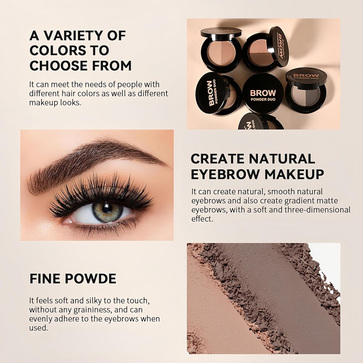 MAEPEOR Brow Powder Duo 6 Colors Natural Smooth Eyebrow Powder Professional Brow Contour Palette for Filler Defined & Sculpt (05 Ebony)