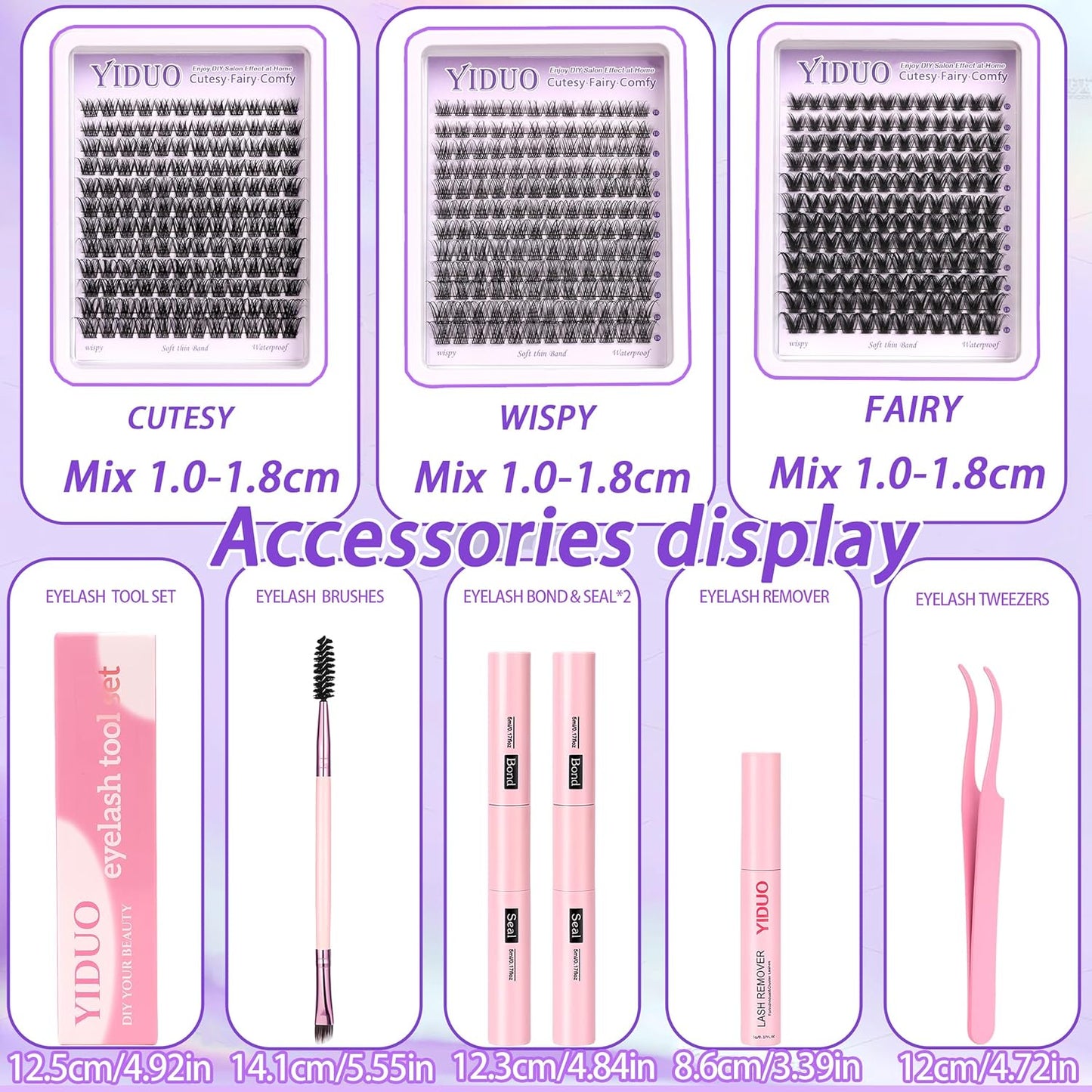 YlDUO Lashes Clusters Kit Gift Packs Natural False Eyelashes Extensions C/D Curl Wispy Individual Fake Eyelash, DIY Natural Extension Lash with Glue*2|Tweezers|Removers|Eyelash&Eyebrow Brush