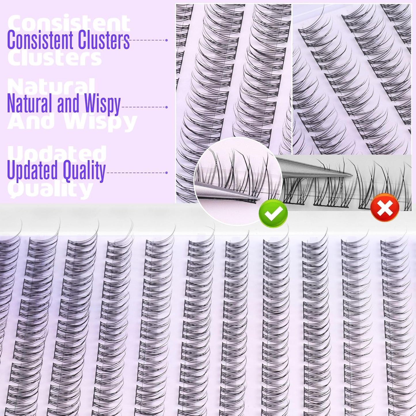 Pawotence Natural Lash Clusters Wispy Cluster Eyelash Extensions 144pcs Eyelash Clusters 9-12mm Individual Lashes Extension DIY Soft C Curved Lashes Clusters