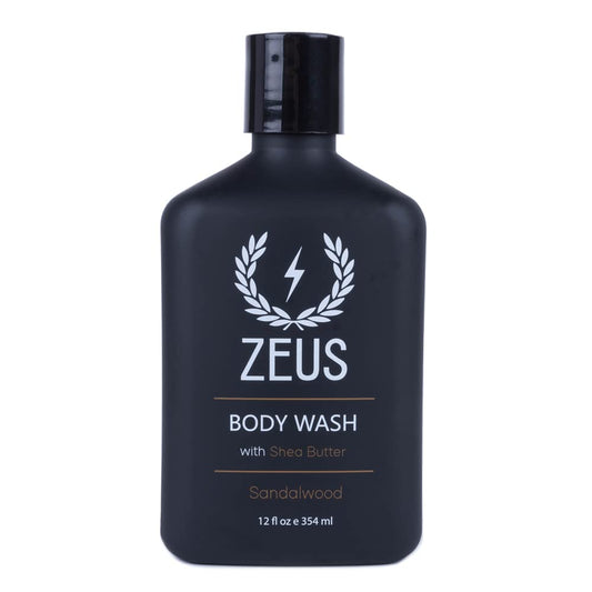 ZEUS Men's Natural Body Wash, Hydrating Shower Gel with Sandalwood Oil, Aloe Vera, Shea Butter & Invigorating Essential Oils for Skin Revitalization (Made in USA) 12 oz.