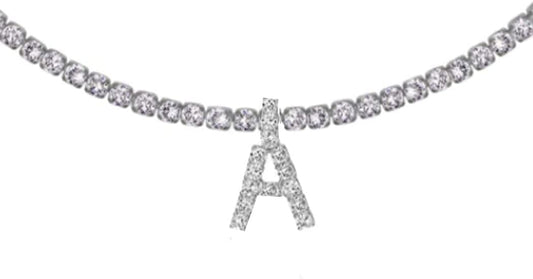 Silver Choker Necklace Rhinestones Shinning Letter M Fashion Letter A Sparkly Letter S Jewelry for Women Girls