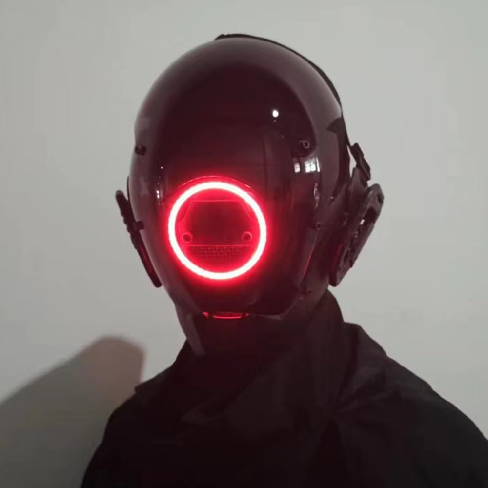 KYEDAY Punk Mask Cosplay for Men, LED Round Light Mask for Women Cosplay Halloween Fit Party Music Festival Accessories