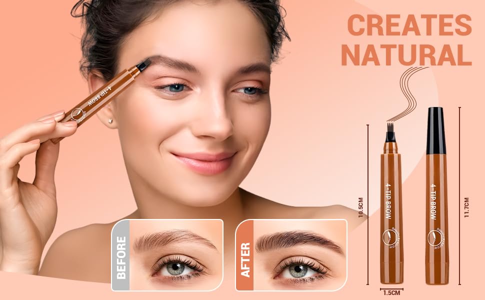 2025 New Magic Eyebrow Pencil, 3D Waterproof 4 Tipped Precise Brow Pen Microblading Eyebrow Pencil Contouring Pen Fine Stroke Microblading Creates Natural (Gray Brown)