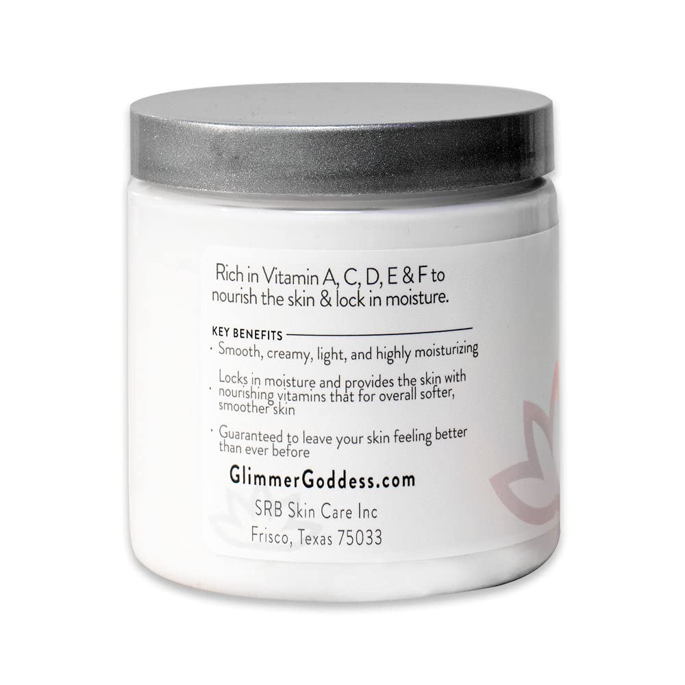 Glimmer Goddess Organic Whipped Body Butter for Women - Moisturizer Cream with Shea & Cocoa Butter, Almonds & Coconut Oil - Pink Grapefruit, 8oz