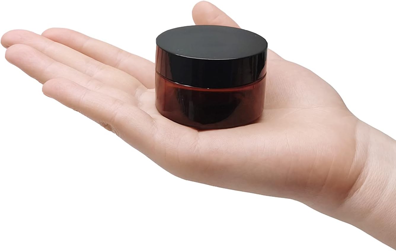1 oz Amber Plastic Cosmetic Jars Leak Proof Container with Black Lid for Cream, Lotion, Powder, ointment, Beauty Products etc, 12 Pcs.