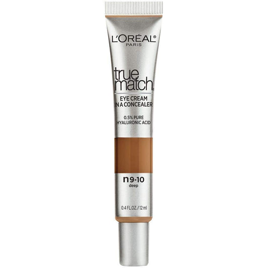 L’Oréal Paris True Match Eye Cream in a Concealer, 0.5% hyaluronic acid, Deep N9-10, 0.4 fl. oz.