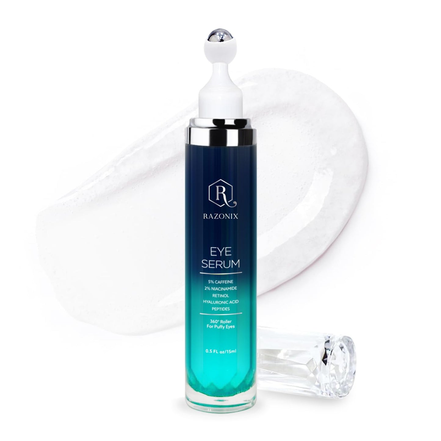 Eye Bags Treatment for Men and Women: Caffeine Eye Cream for Dark Circles – Cooling Roller for Puffiness Reducer (Medium, Unscented)