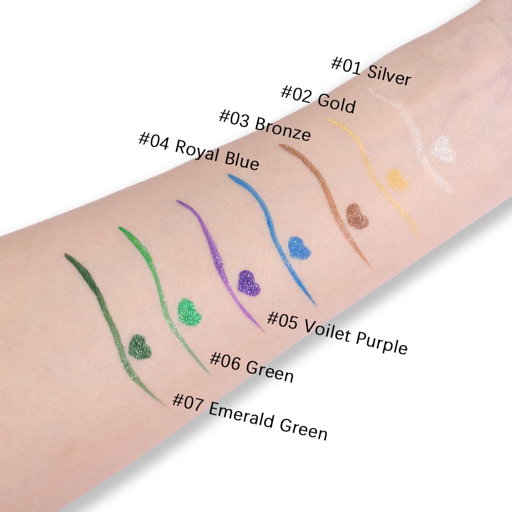 2PCS Metallic Glitter Coloured Liquid Eyeliner Pens Set03 – Waterproof Mark Emerald or Blue Long-Lasting Sparkly Eye Lin Makeup – Tattoo-Effect Ink Liners for Women & Men,Delineador Líquido con Brillo