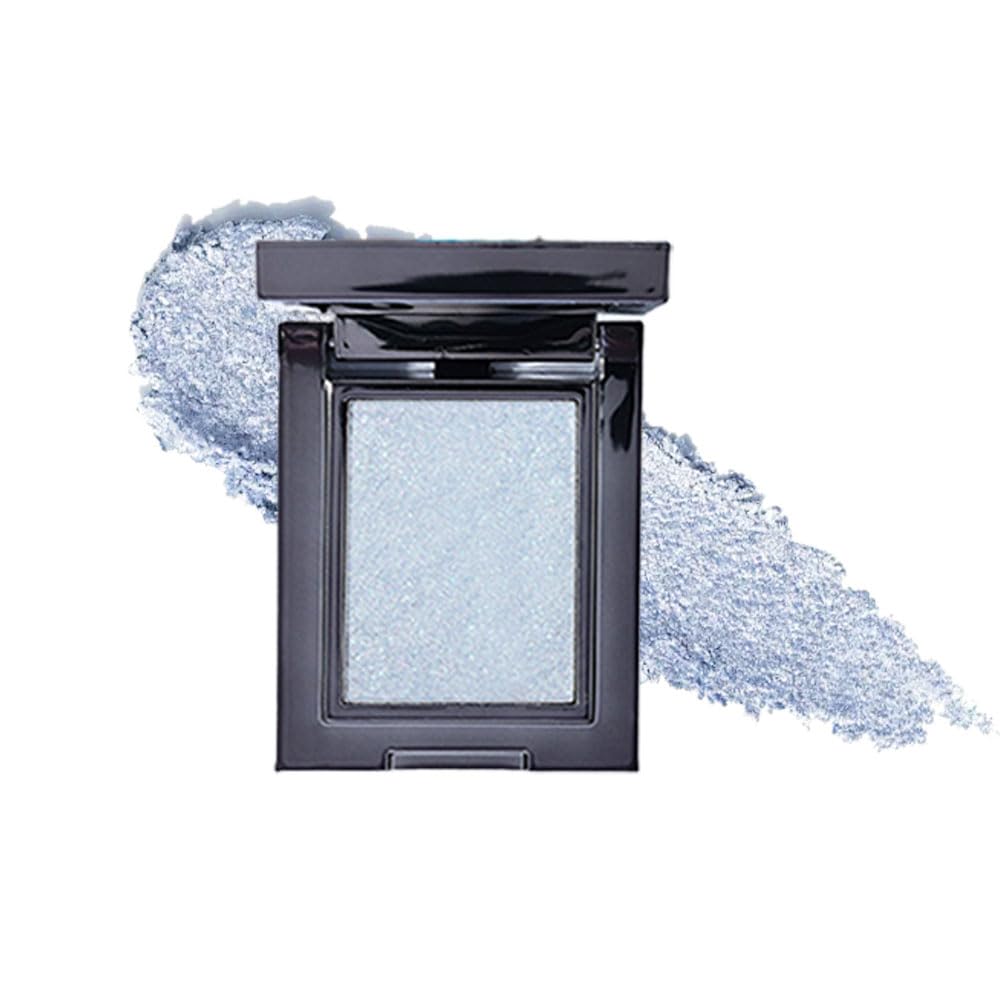 Light Blue Shimmer Single Eye Shadow Palette Makeup with Mirror,Neutral Powder Monochrome Eyeshadow for Older Women,Waterproof Long Lasting Naturing-Looking sombras para ojos