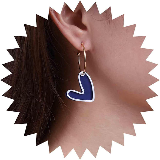 Vintage Blue Heart Earrings Enamel Heart Drop Earrings Acrylic Love Heart Earrings C Shape Hoop Earrings Gold Open Circle Earrings Jewelry for Women