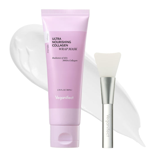 Collagen Overnight Wrapping Peel Off Facial Cream Mask with Jelly Brush, For Elasticity, Hydrating, Hydrolyzed Collagen & Peptide, Glass Skin, Korean Skincare, 2.73 Fl Oz