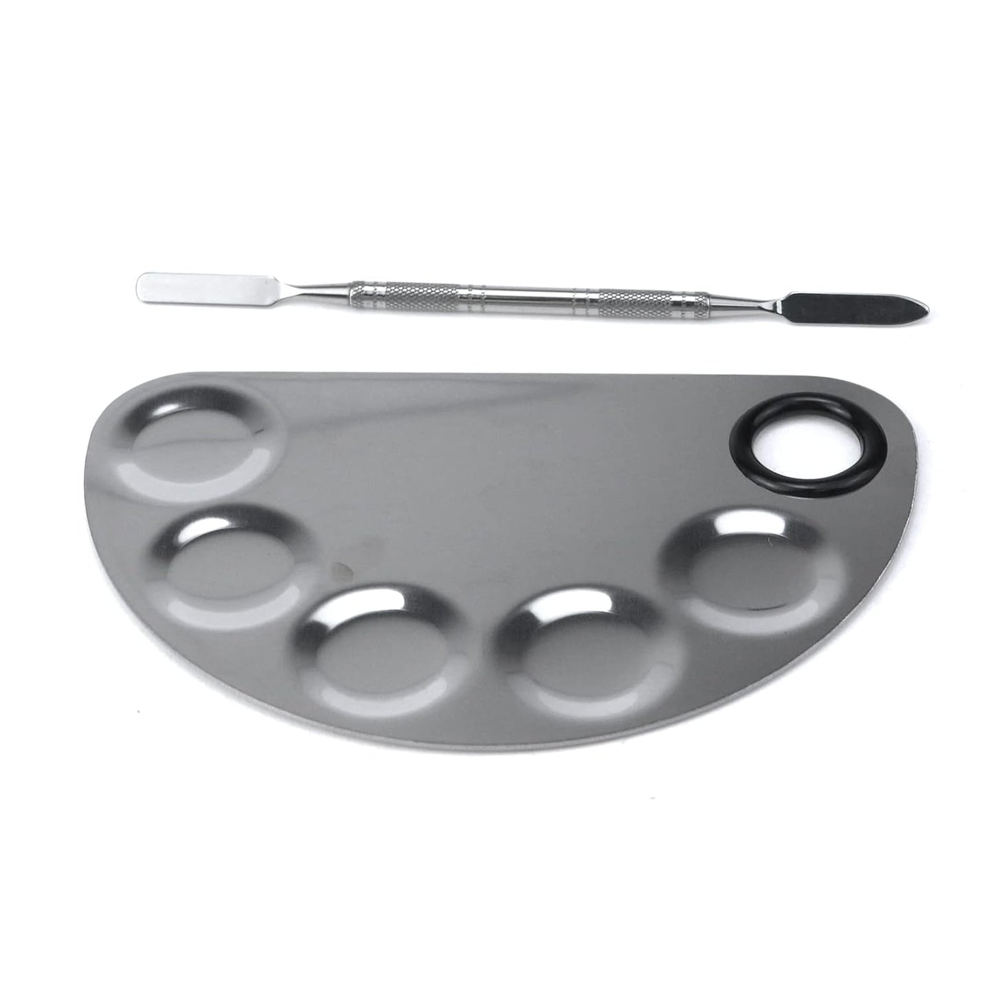 Stainless Steel Professional Beauty Palette,Large Square and Half Moon Color Palette，Silver，with Color Stick,1 SET