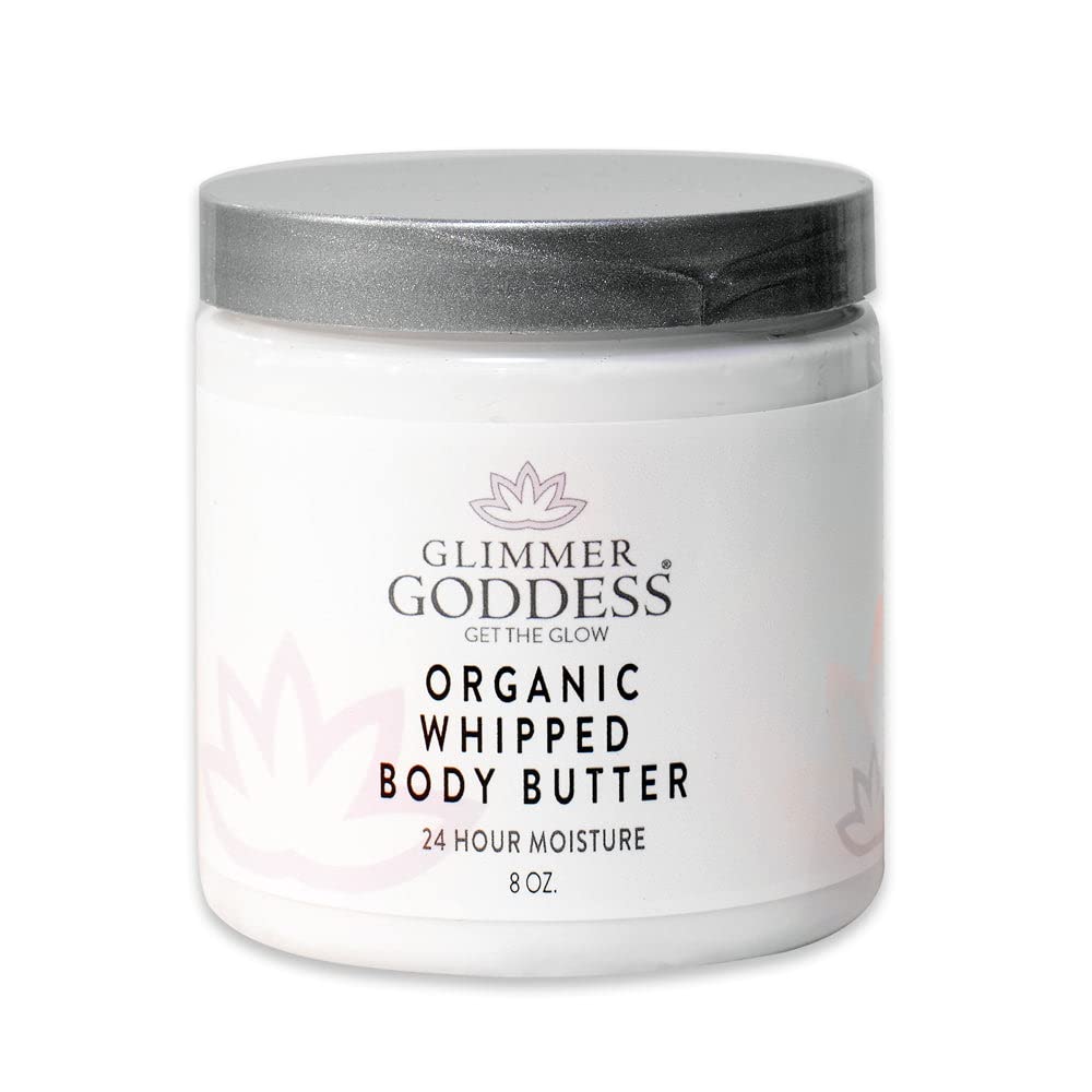 Glimmer Goddess Organic Whipped Body Butter for Women - Moisturizer Cream with Shea & Cocoa Butter, Almonds & Coconut Oil - Christmas Cookie, 8oz