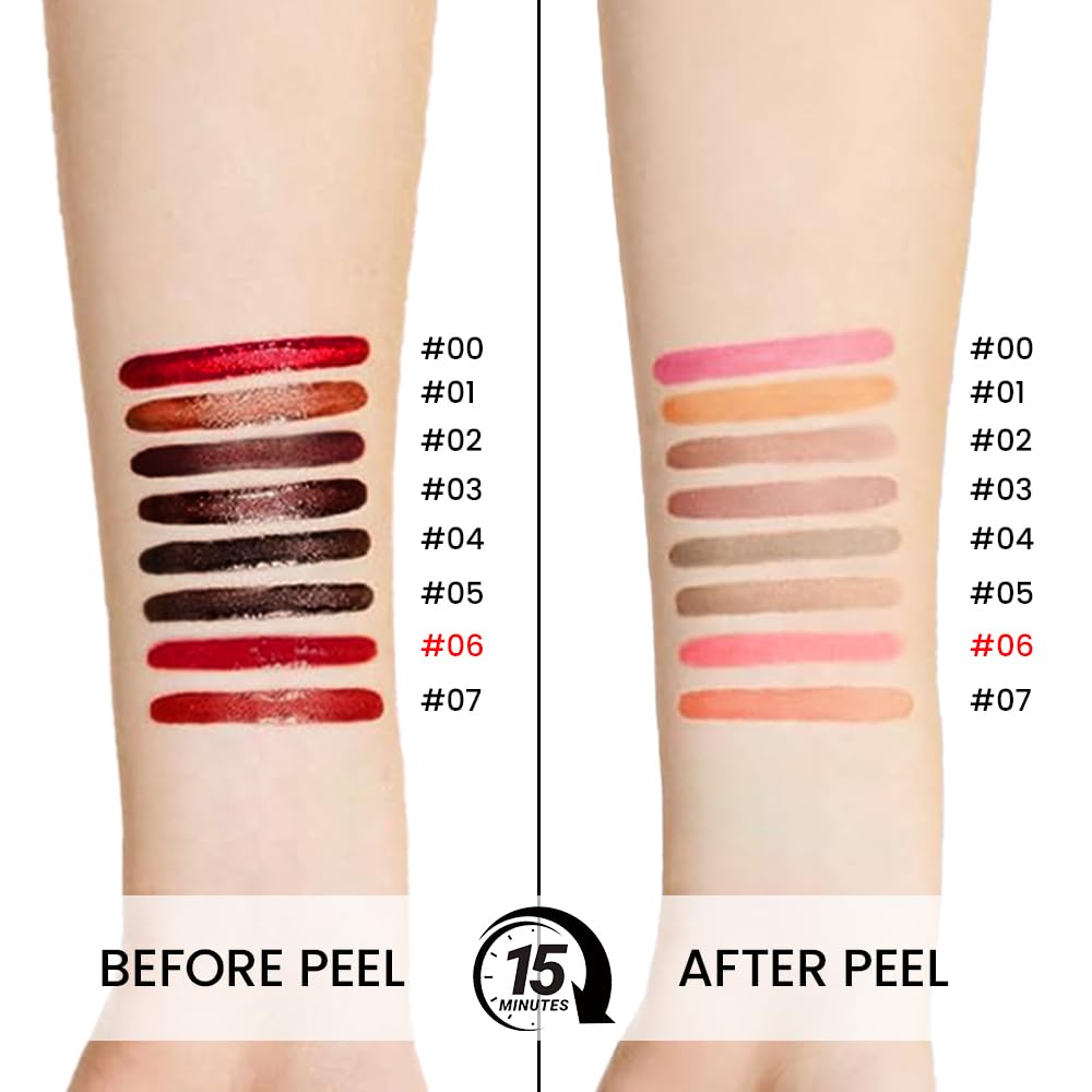 Peel Off Matte Liquid Lip Gloss Stain-Lip Liner with Tweezer, Pinkish Red Peel Off Lip Stain, Long Lasting & Waterproof Lipstick Tattoo, Transfer-Proof Lip Gloss for All Skin Types (06#, 1Pcs)