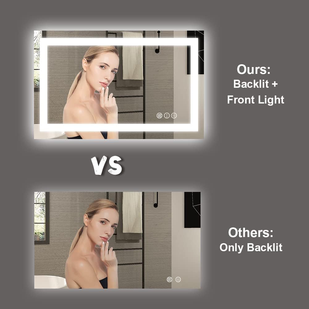 Amorho LED Bathroom Mirror 40"X32" with Front and Backlit, Stepless Dimmable Wall Mirrors with Anti-Fog, Shatter-Proof, Memory, 3 Colors, Double LED Vanity Mirror (Horizontal/Vertical)