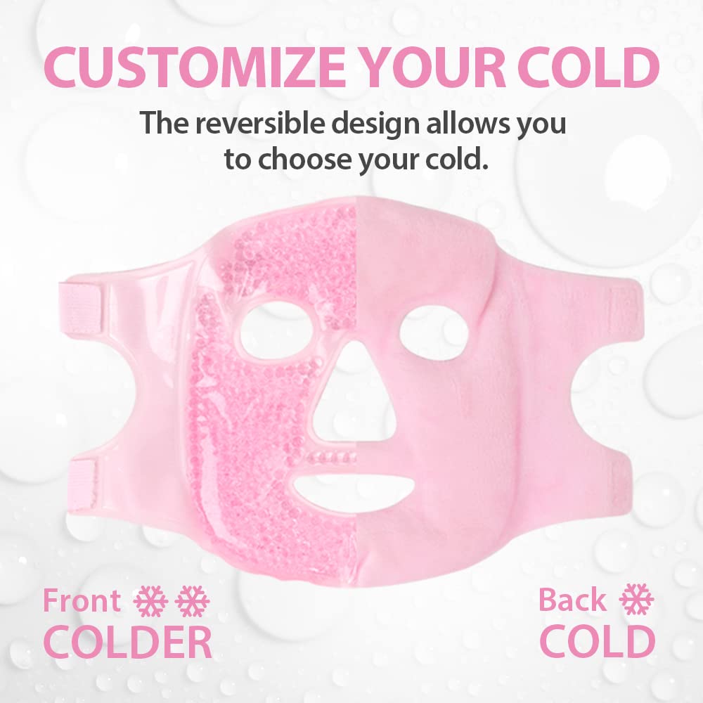 NEWGO Gel Face Mask Cold Pack Cooling Gel Face Mask, Hot Cold Therapy Cold Face Mask for Puffy Eyes, Migraines Relief, Skin Care, Puffiness, Acne - Pink