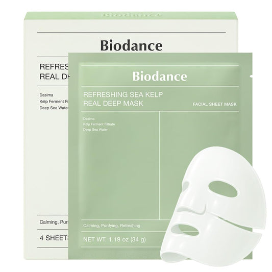 BIODANCE Refreshing Sea kelp Real Deep Mask, Overnight Hydrogel Mask, Calming, Oil & Sebum Control, Blemish Care, Korean Skincare | 1.19oz(34g) x 4ea