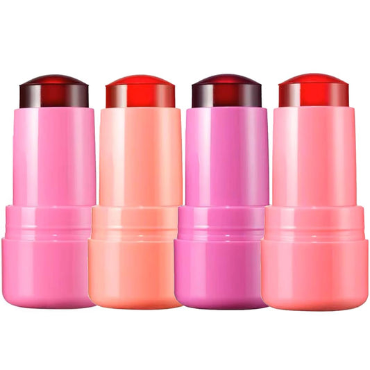 Cooling Water Jelly Tint Blush,4 Colors Multi-Use Tint Blush Makeup Stick Watercolor Finish for Lips and Cheek Stain, Moisturising Waterproof Non-Stick